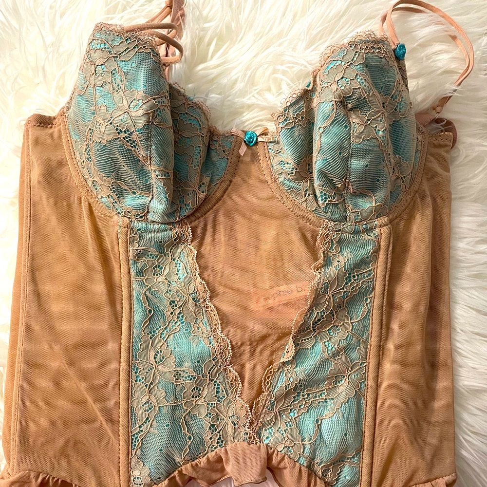 Beige and teal corset size large